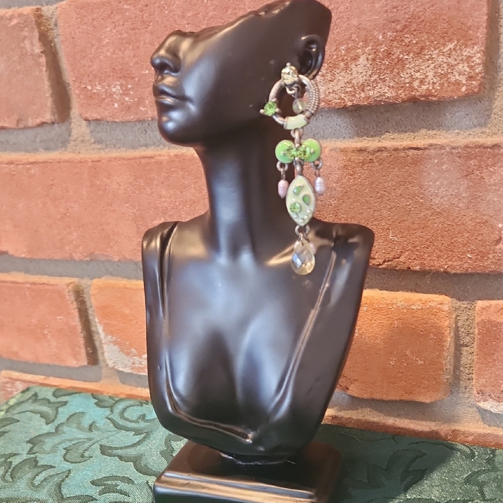 Elegant Green and Silver Dangle Earrings